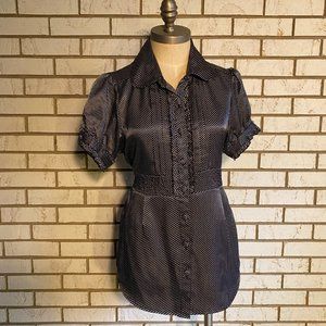 Fang | Black/dotted ruffled front blouse SZ L